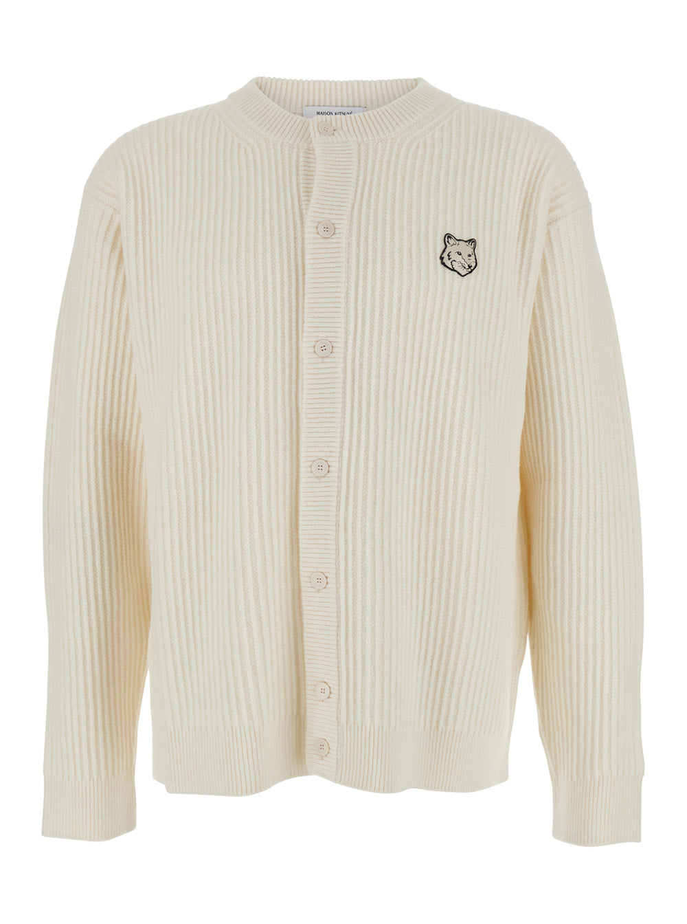 Logo-Embroidered Merino Wool Cardigan — Beige