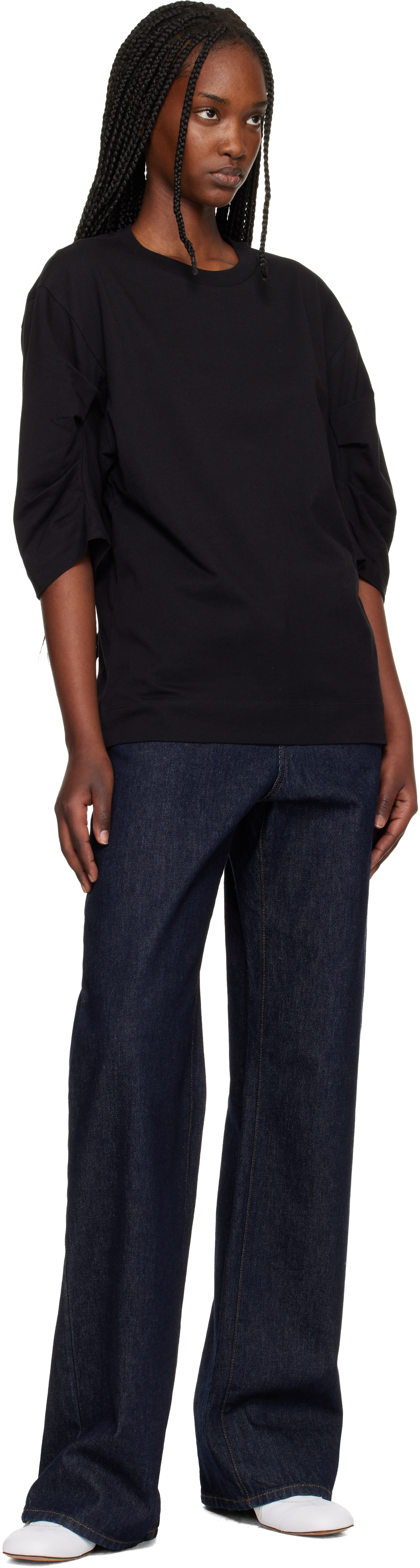 Black Pleated Sleeve T-shirt
