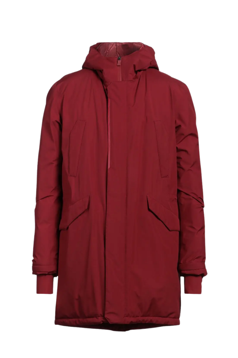 Down-Padded Hooded Down Jacket — Red