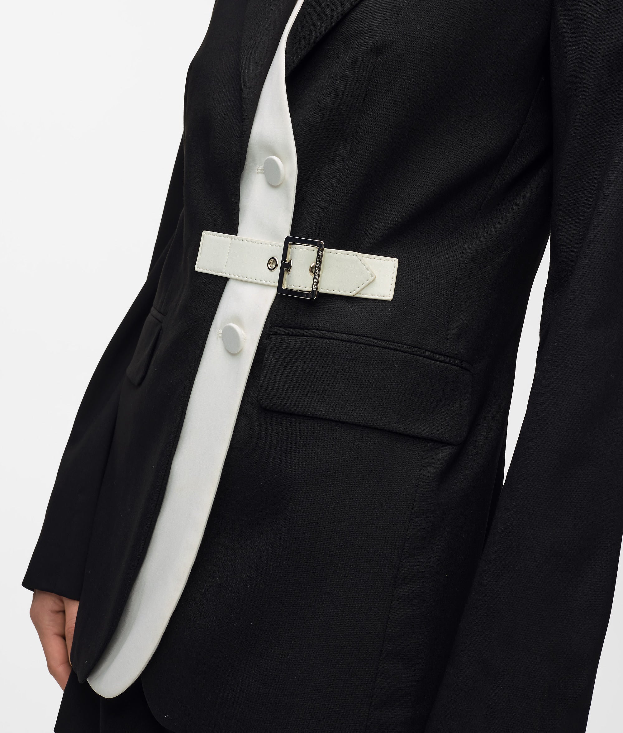 Karl Lagerfeld - Blazer Mit Kontrastierendem Revers Und Gürtel, Damen, Schwarz/weiss, Größe