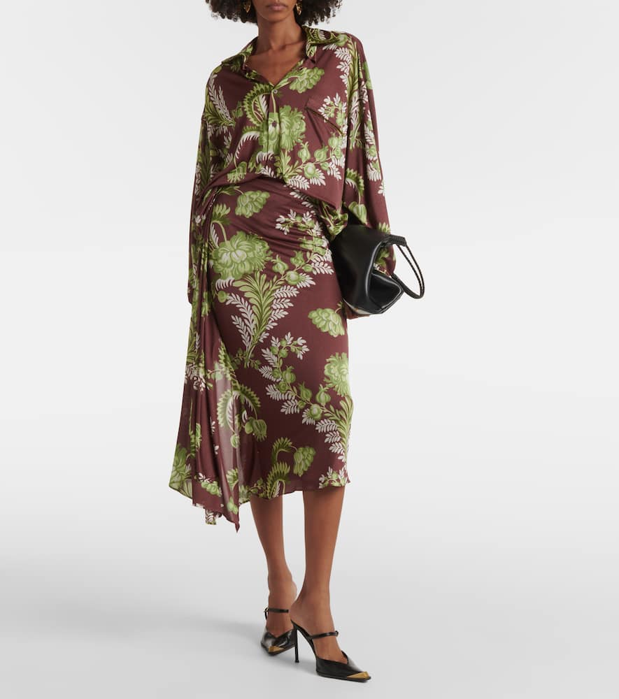 Floral draped midi skirt