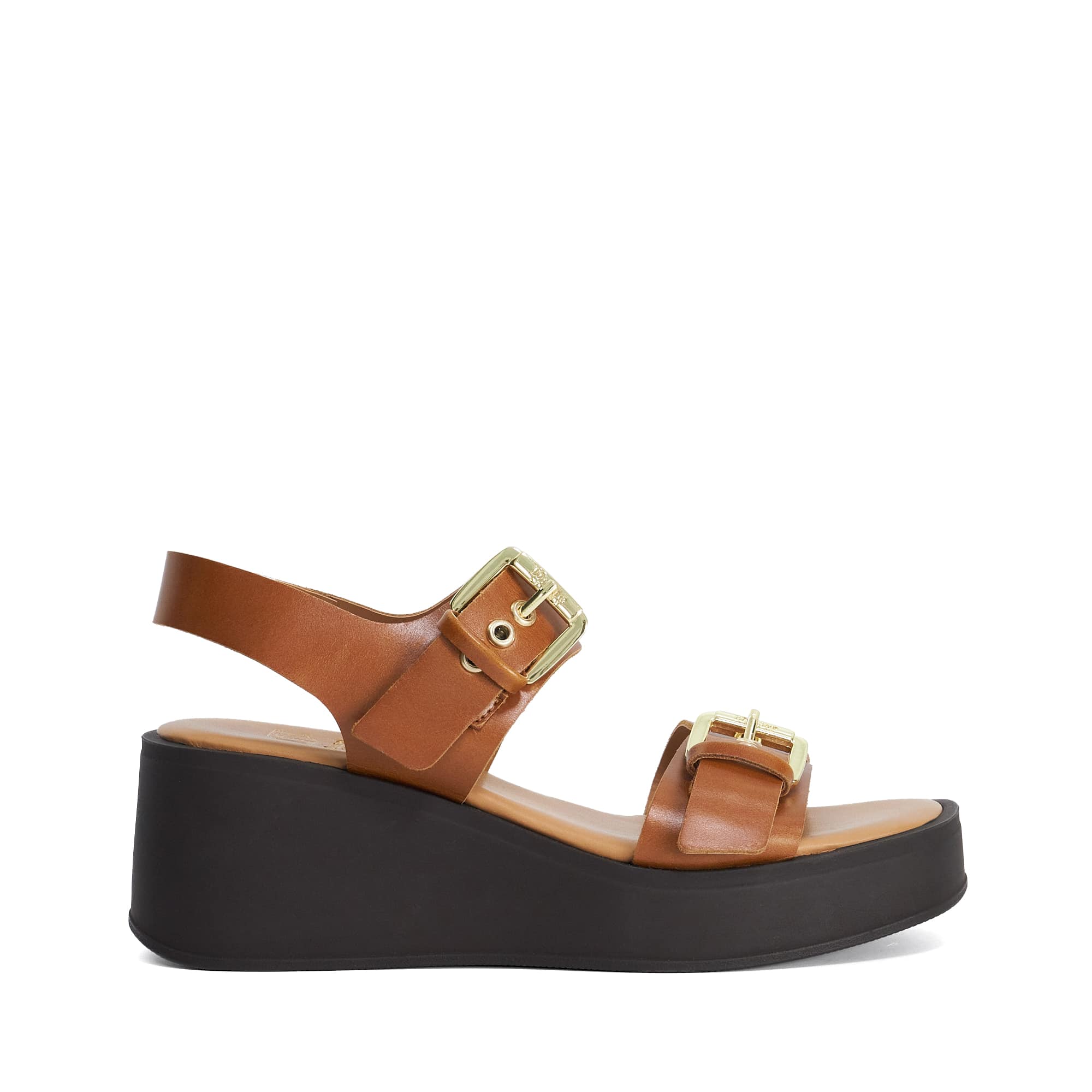 Dune London Womens Ladies Karola - Wedge Double Buckle Sandals - Tan Leather
