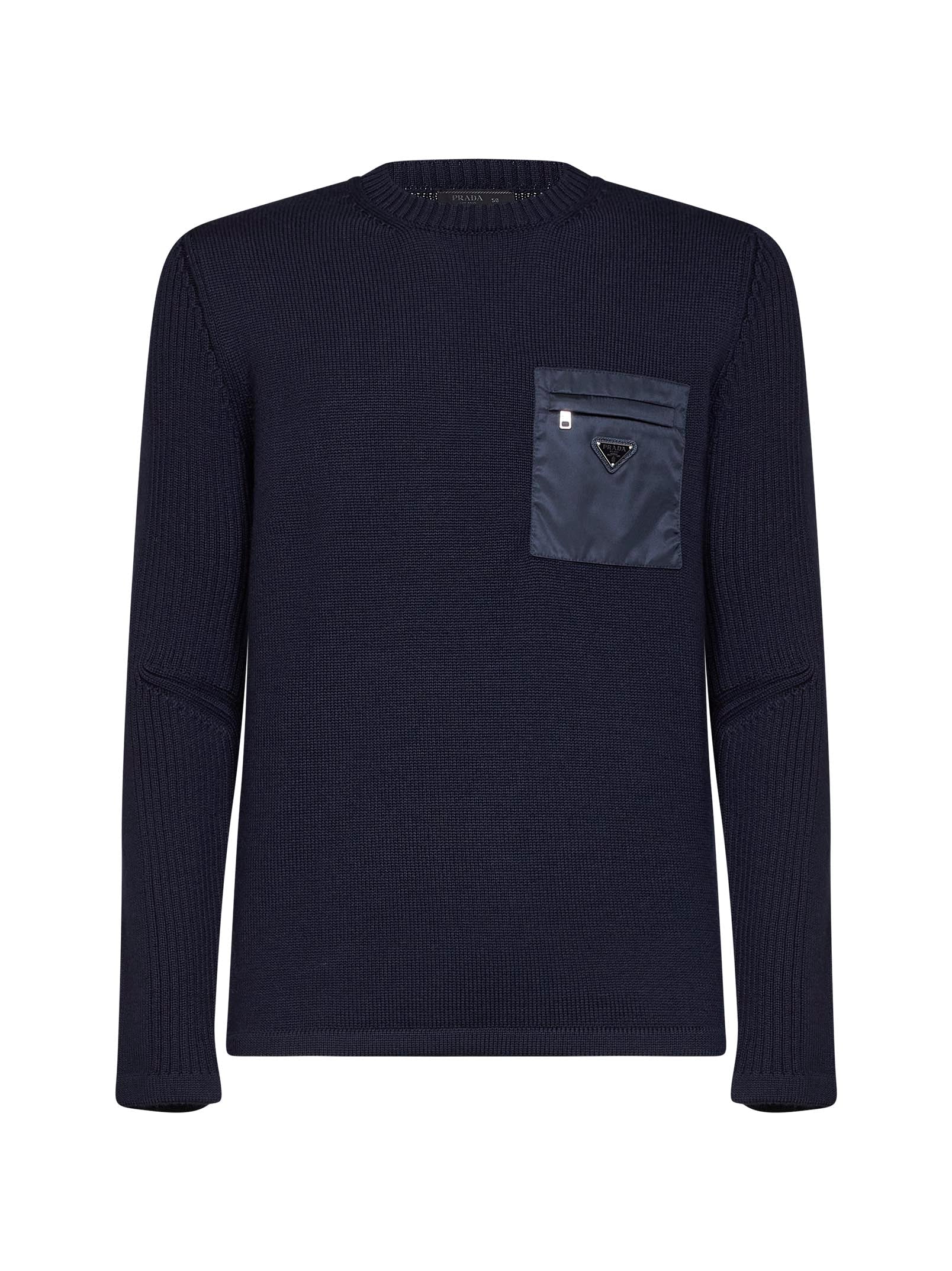 Virgin Wool Ribbed Crewneck Sweater — Navy