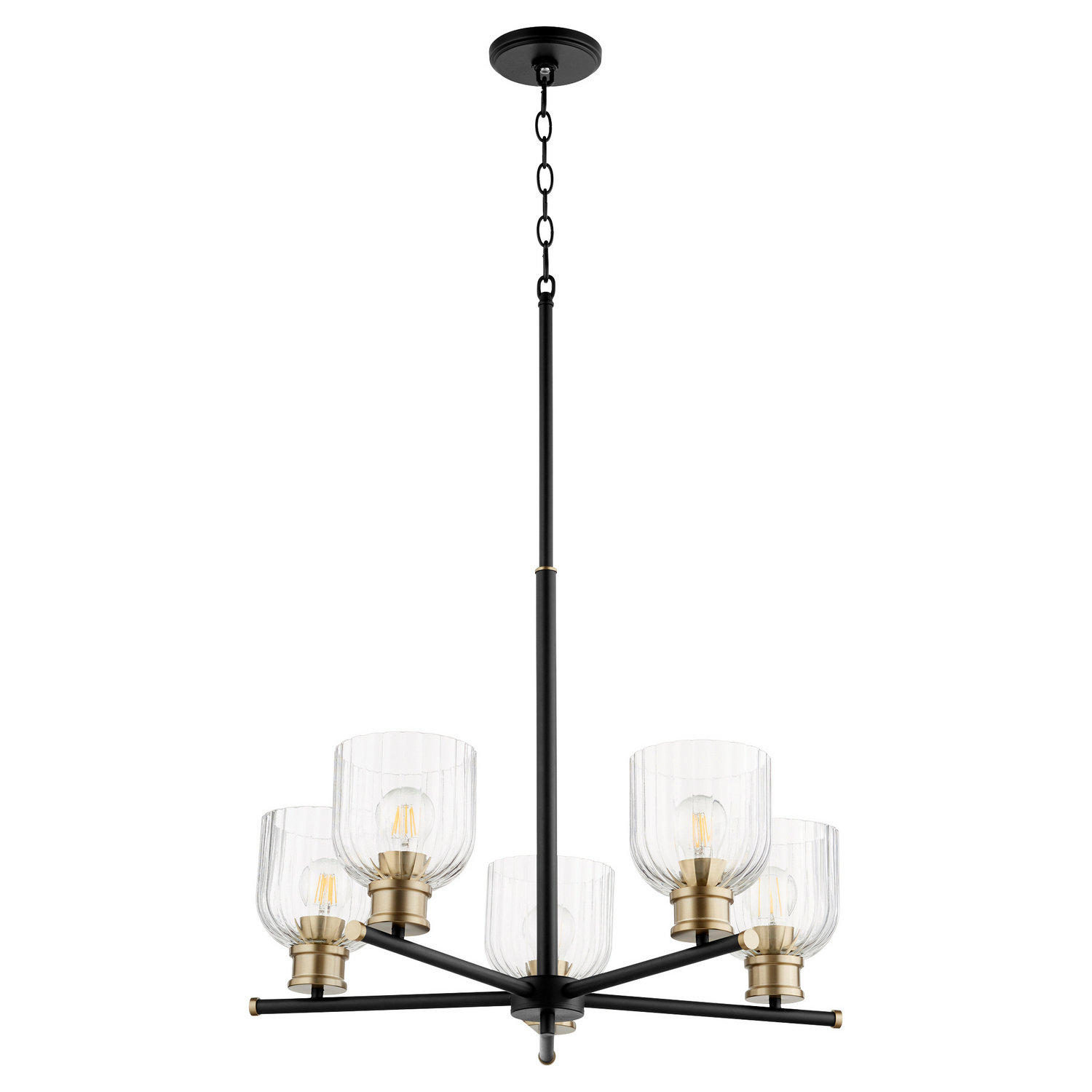 Monarch 5-Light Chandelier in Textured Black w with Aged Bra