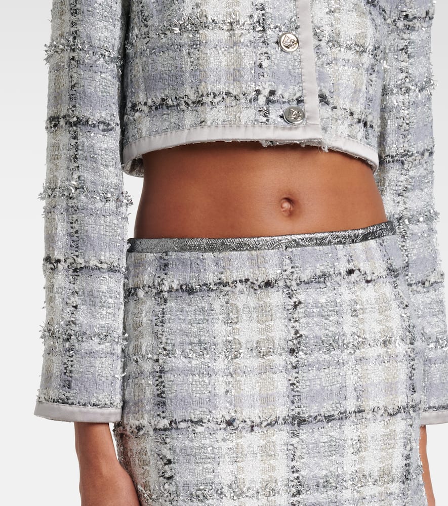 Checked cropped lamé tweed jacket