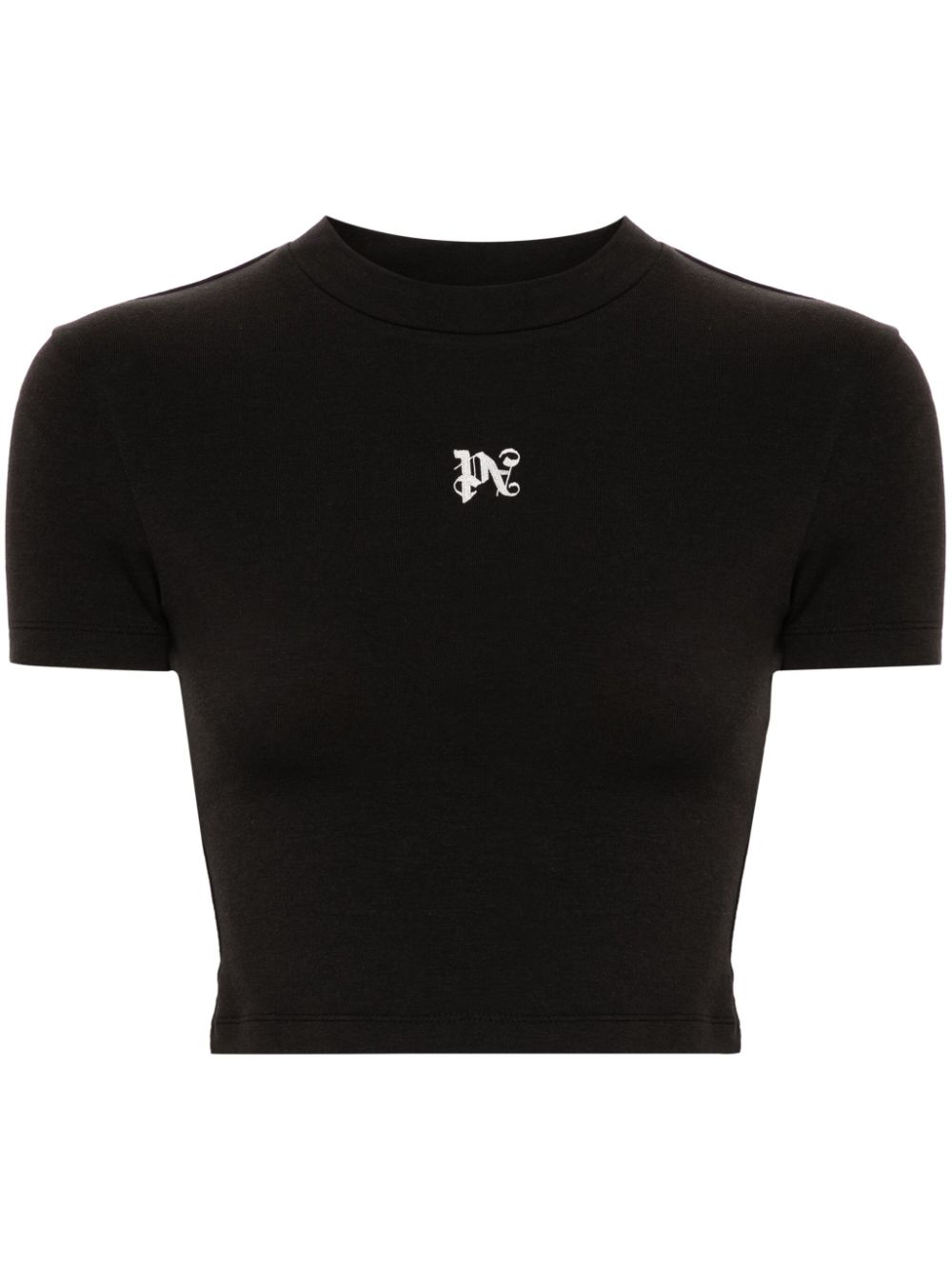 Monogram-embroidered cropped T-shirt - Black