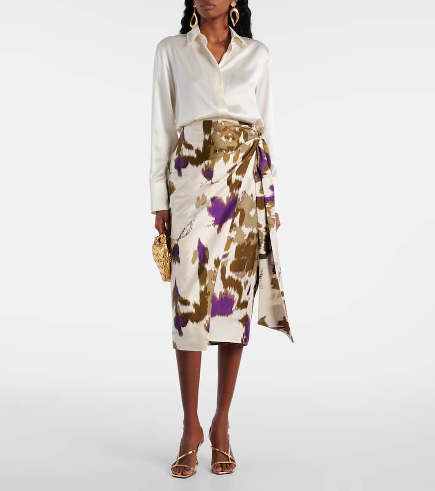 Dritto printed silk wrap skirt
