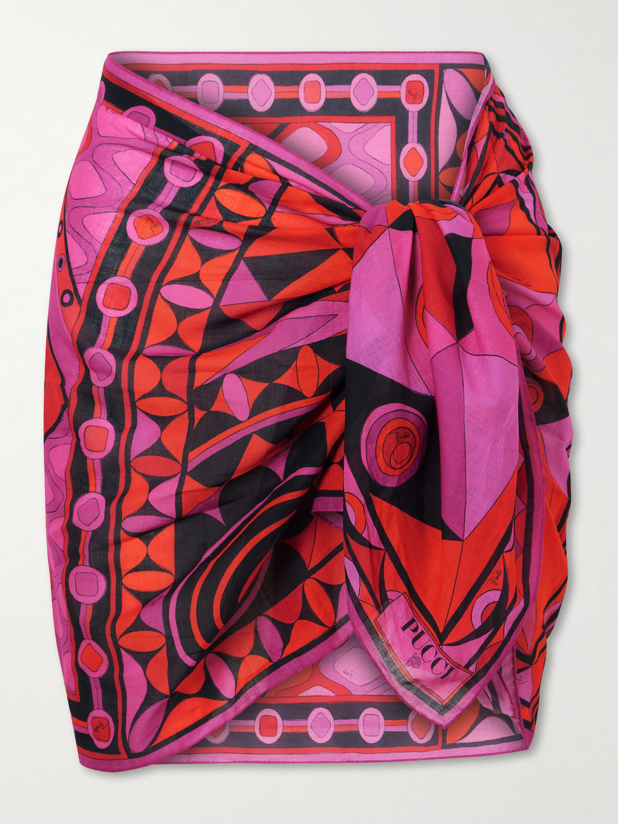 Printed Self-tie Cotton Pareo - Bright pink