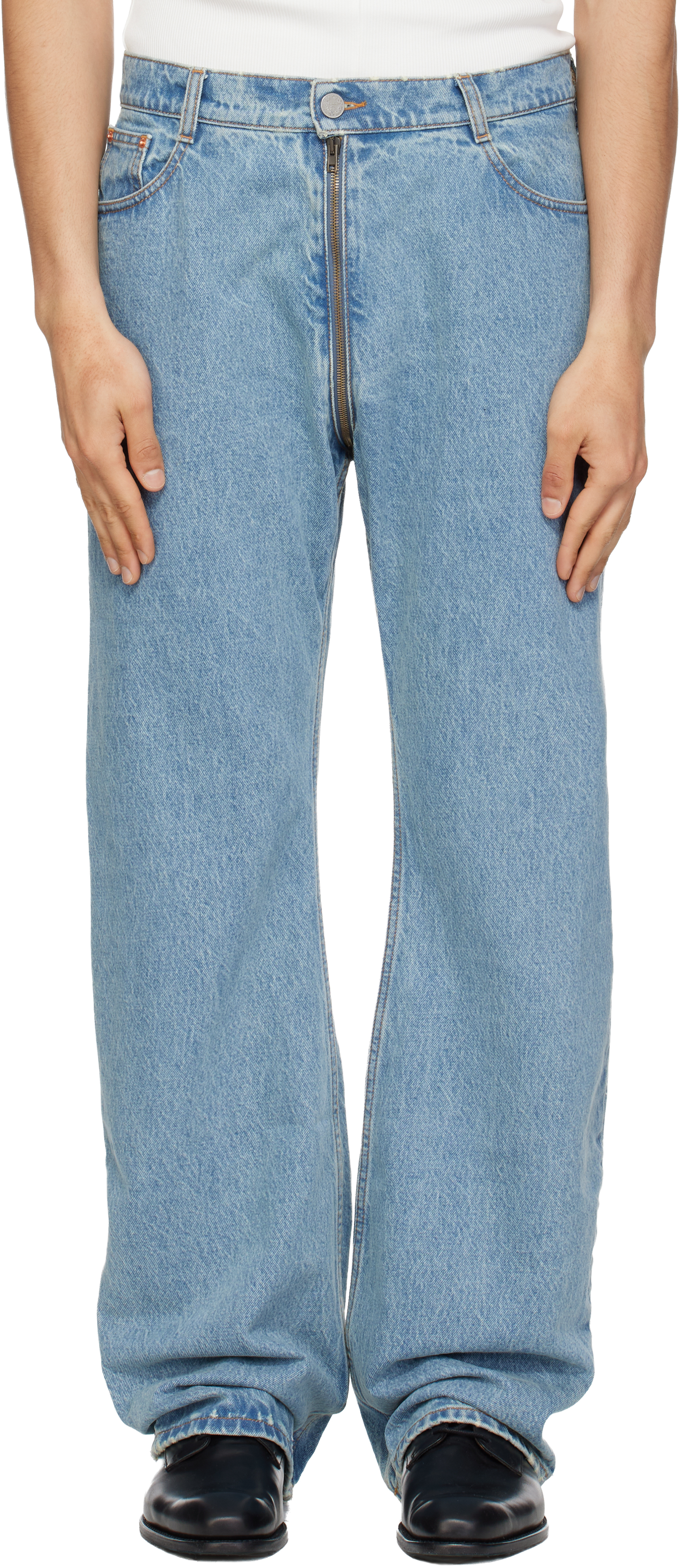 Blue Allover Zip O-Leg Jeans