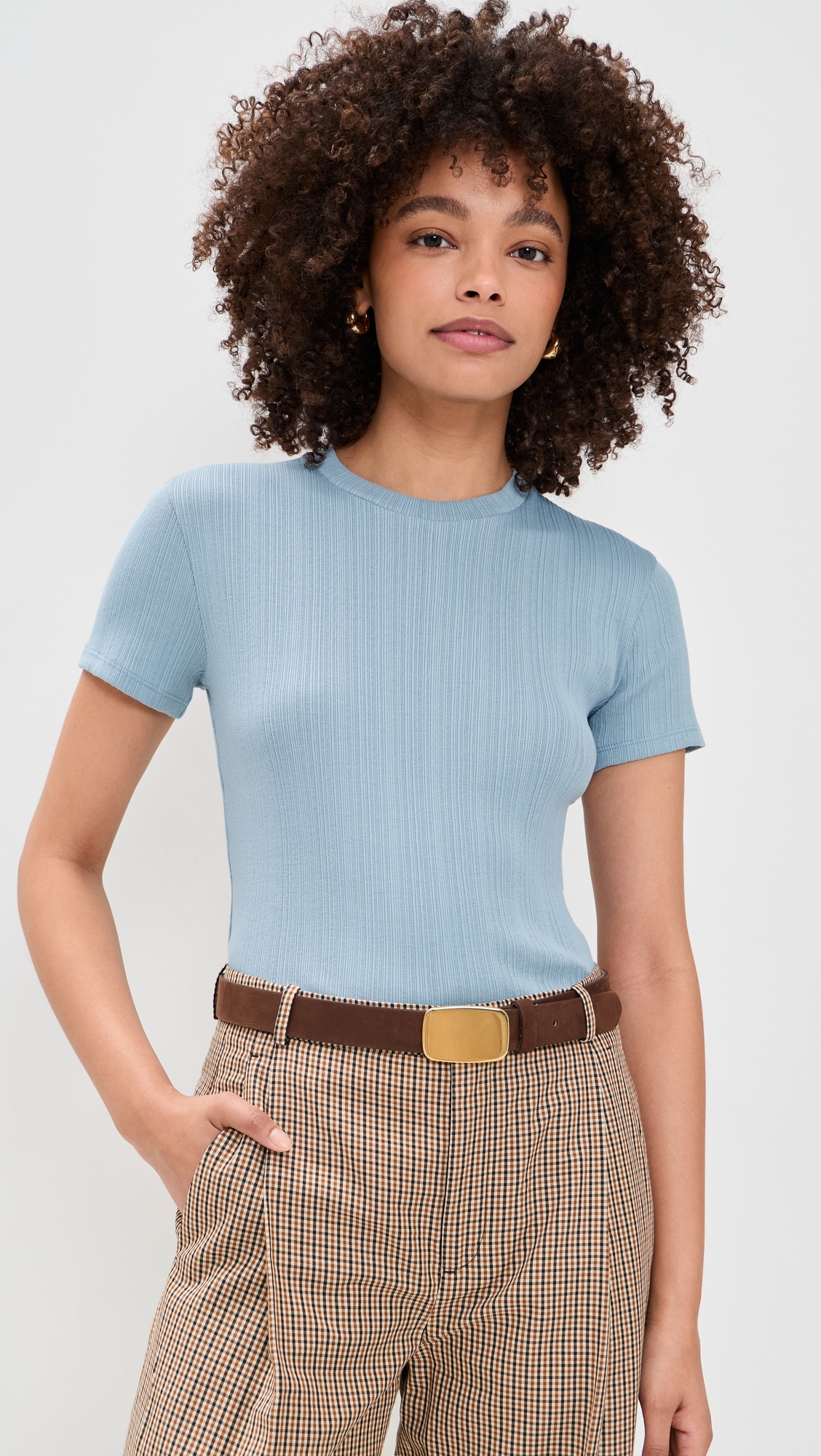 Ribbed Mock Neck Tee Del Mar