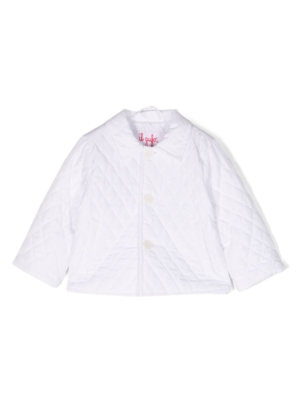 Logo-embroidered quilted shirt jacket - White