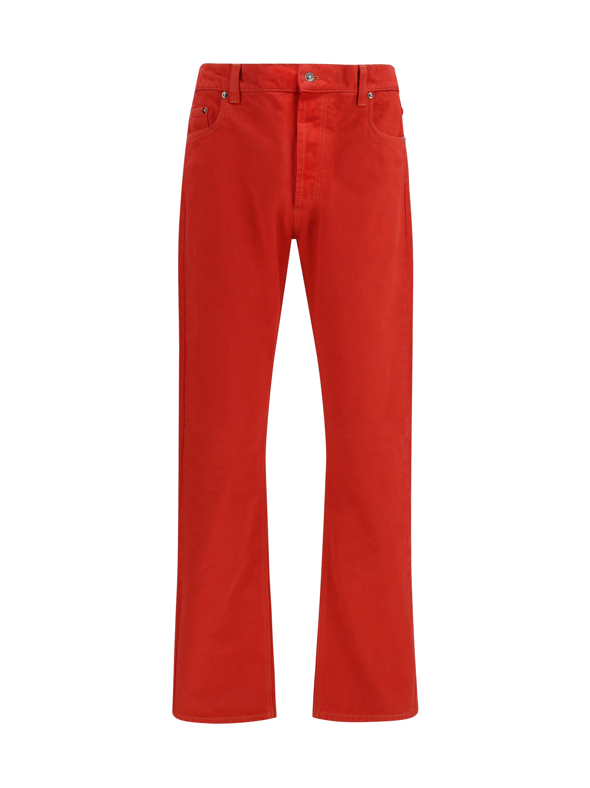 Straight-Leg Cotton Denim Jeans — Red