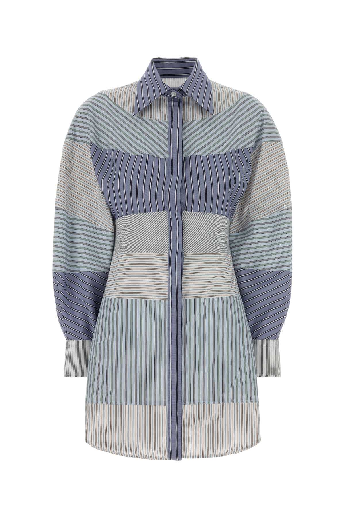 Mixed-Stripe Cotton Poplin Shirt Dress — Blue