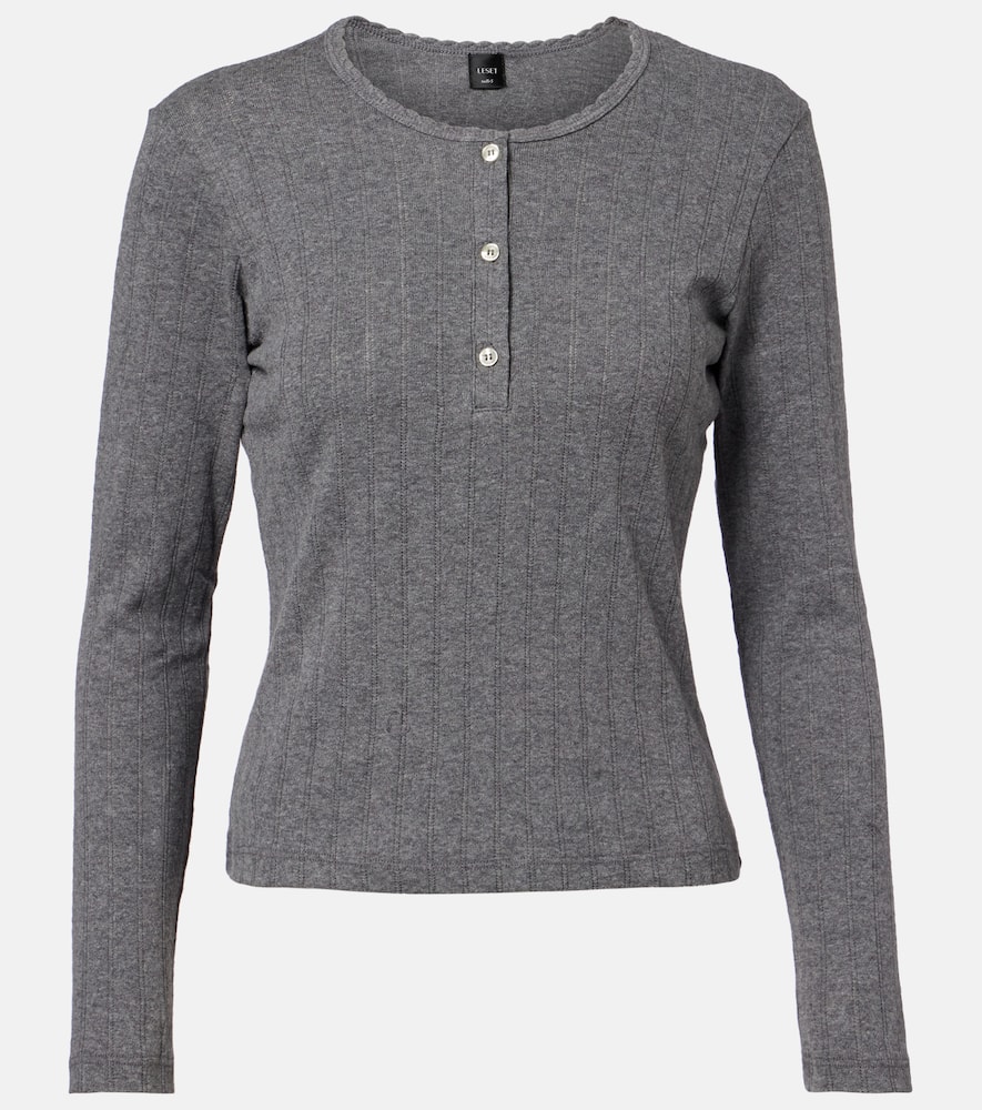 Pointelle cotton Henley shirt