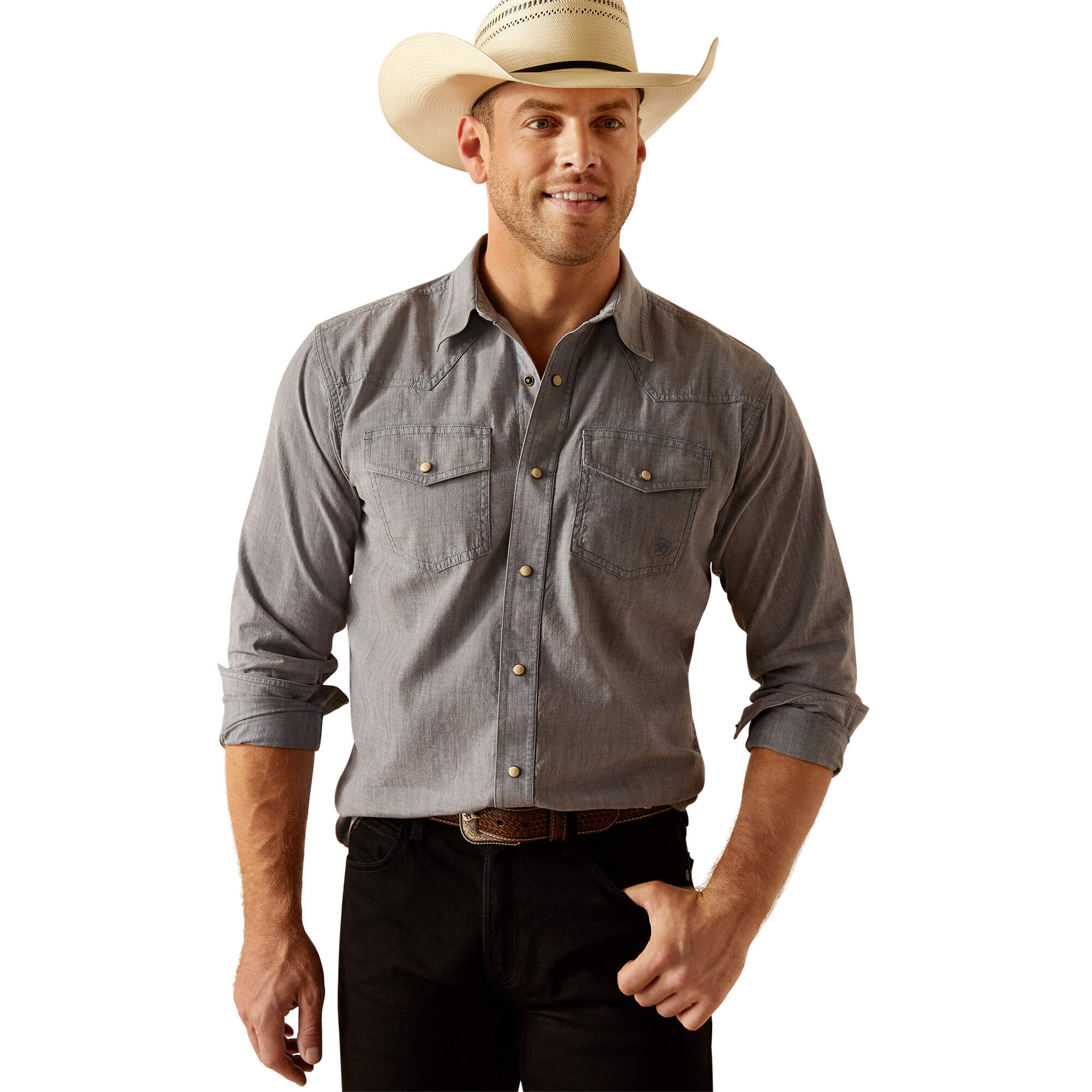 Men's Jurlington Retro Fit Western Shirt Long Sleeve in Chambray Blue, Size X-Small, by