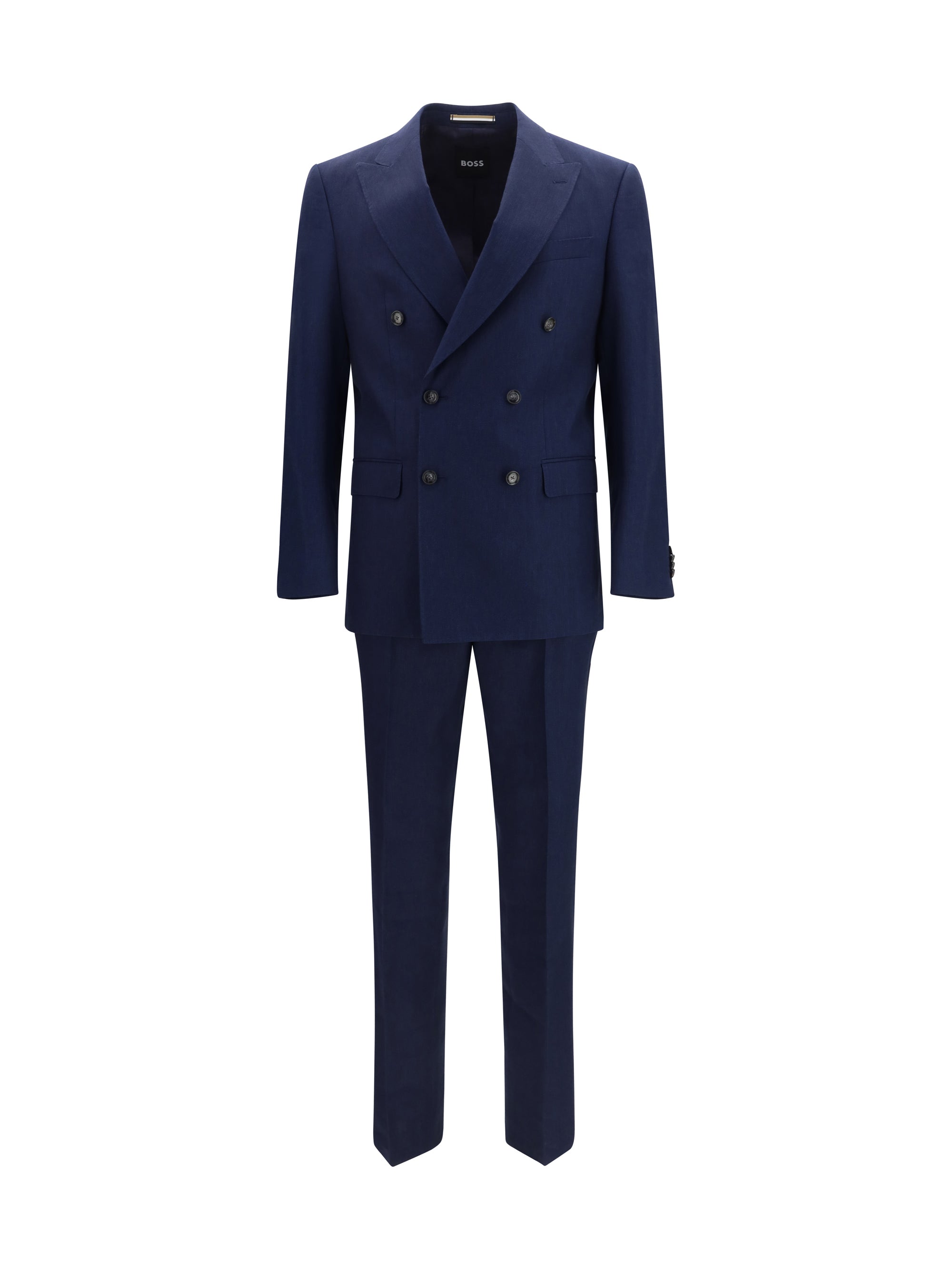 Linen & Merino Wool Double-Breasted Pant Suit — Navy
