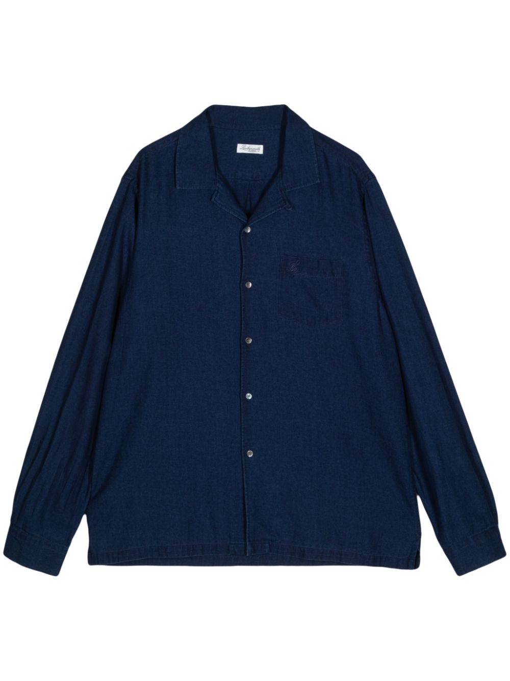 Logo-embroidered cotton shirt - Blue