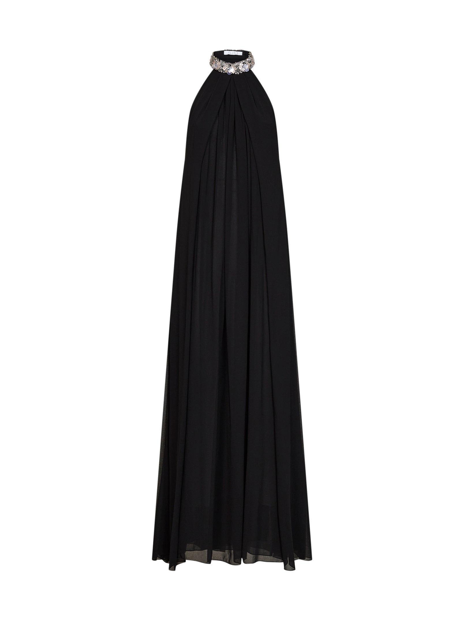 Crystal-Embroidered Georgette Maxi Dress — Black