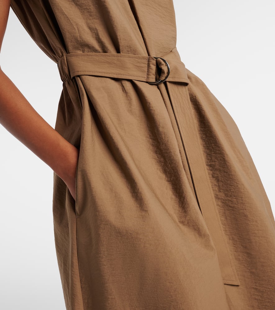 Belted cotton-blend midi dress