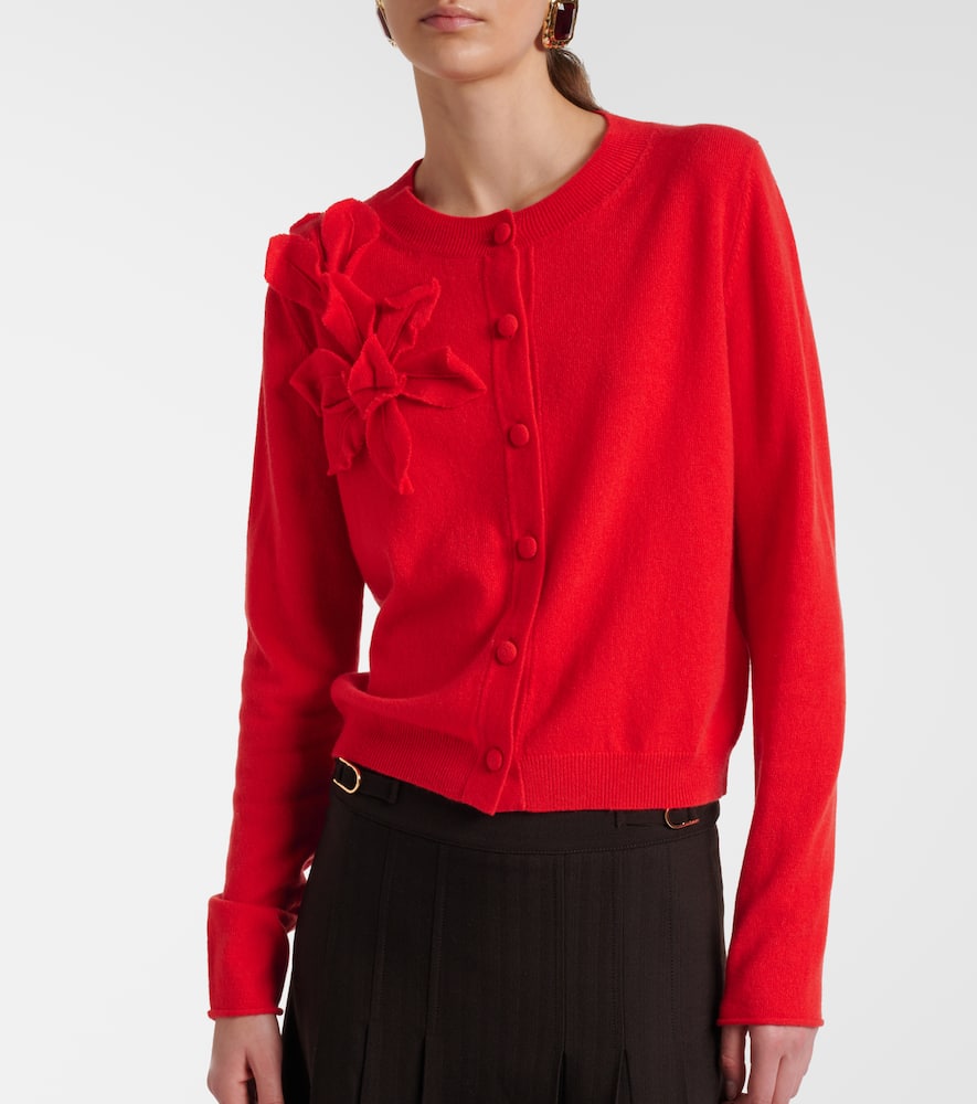 Floral-appliqué cashmere and wool cardigan