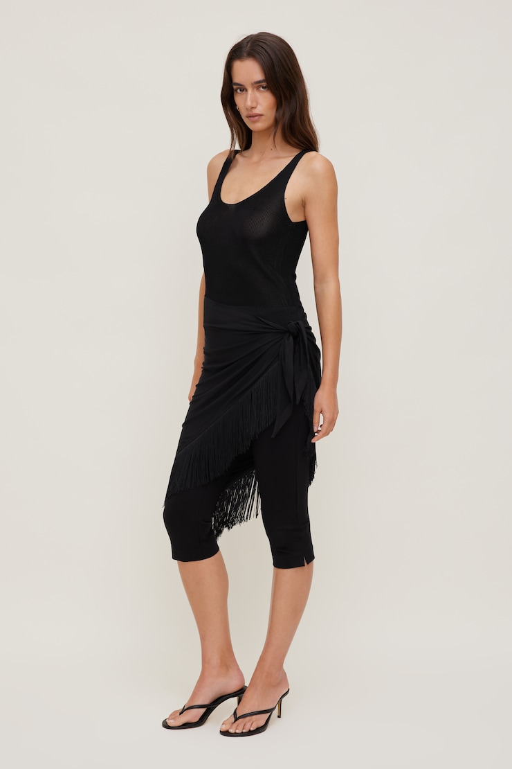 Fringe Triangle Scarf - Black - Women Clothing