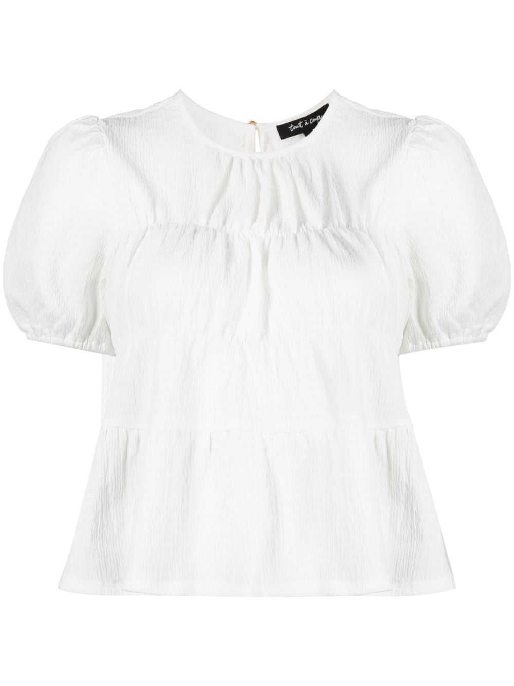 Short-sleeved ruched blouse - White