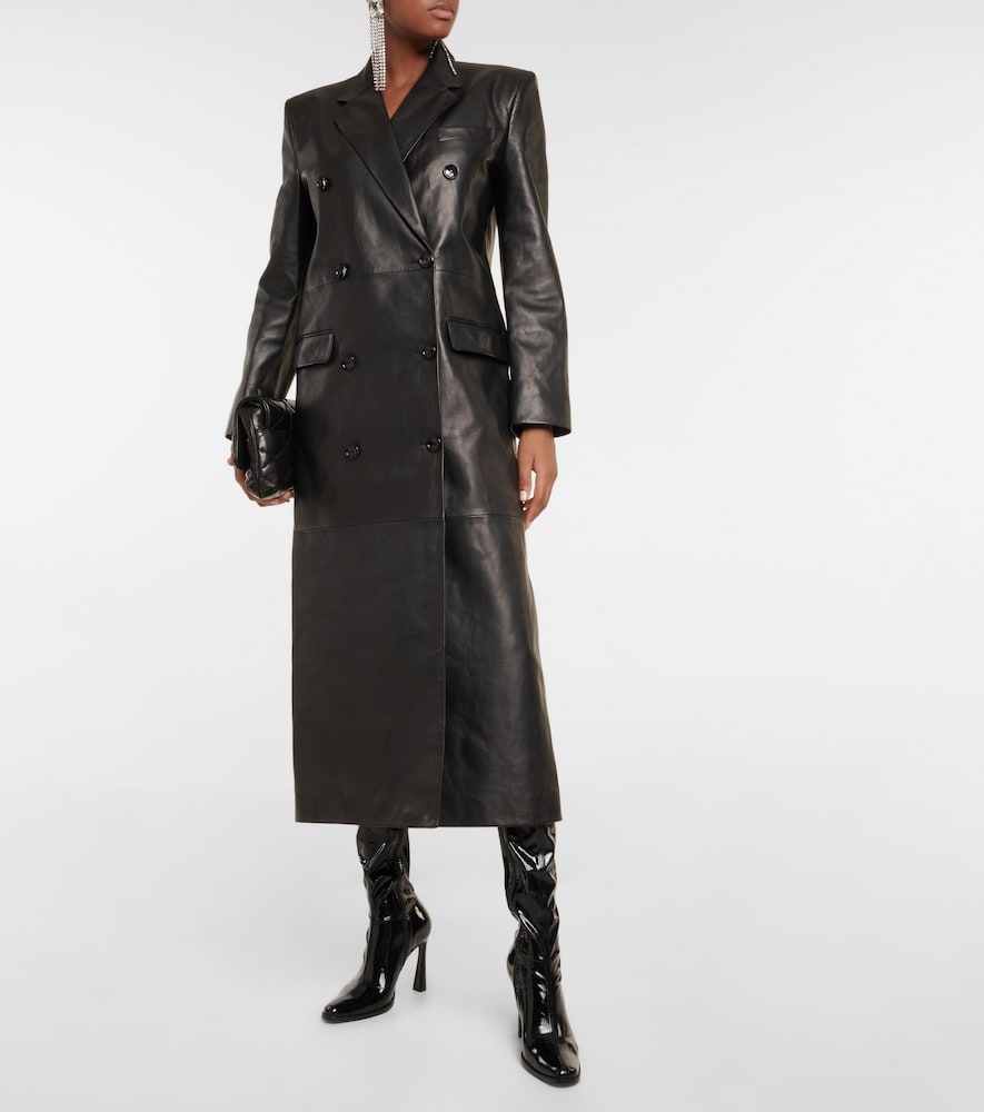 Double-breasted leather coat