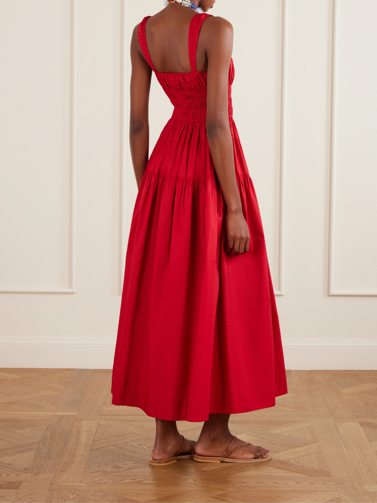 Clover Organic Cotton-poplin Midi Dress - Red