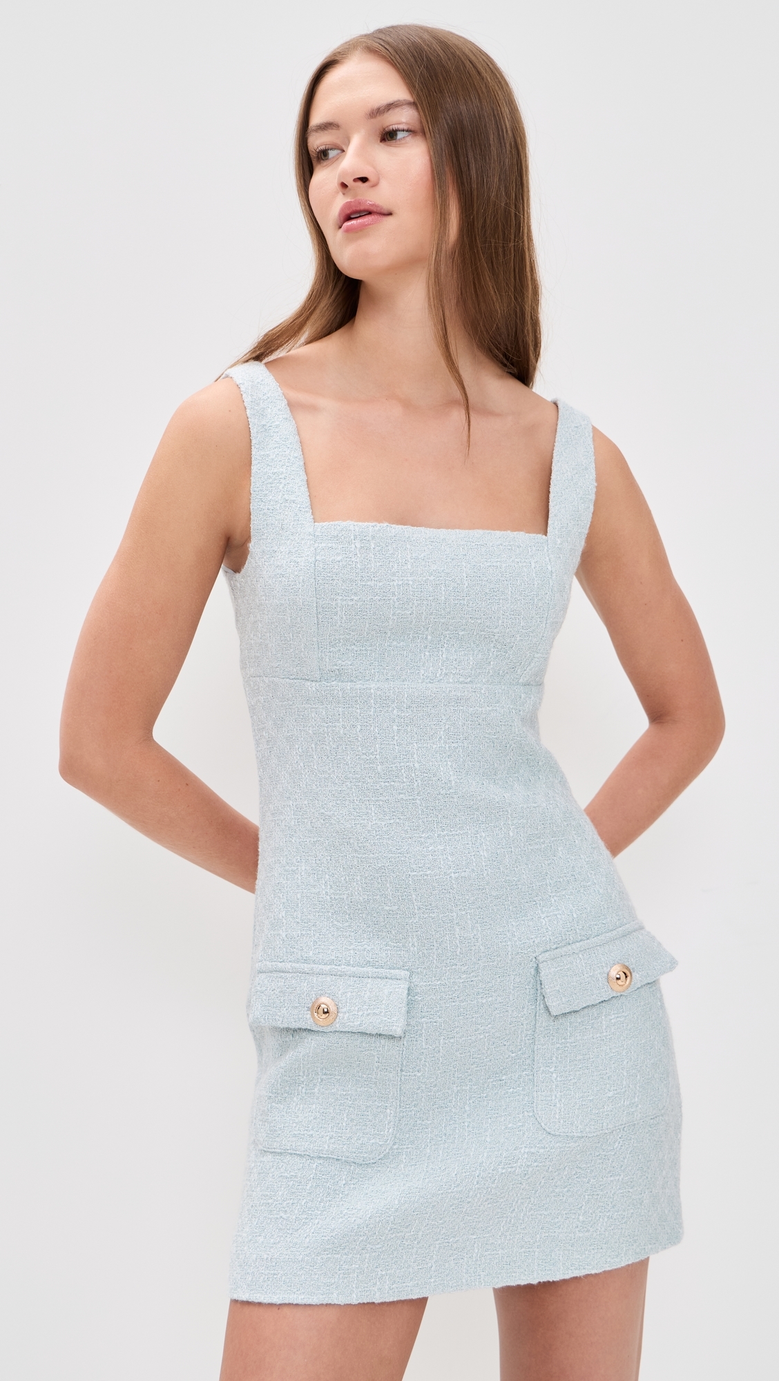 Square Neck Tweed Mini Dress