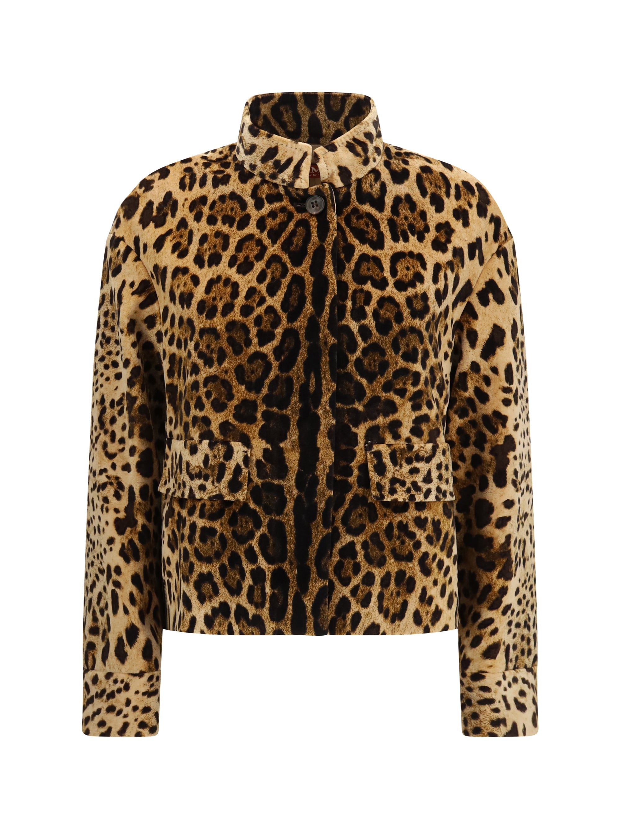 Leopard-Print Velvet Jacket — Beige