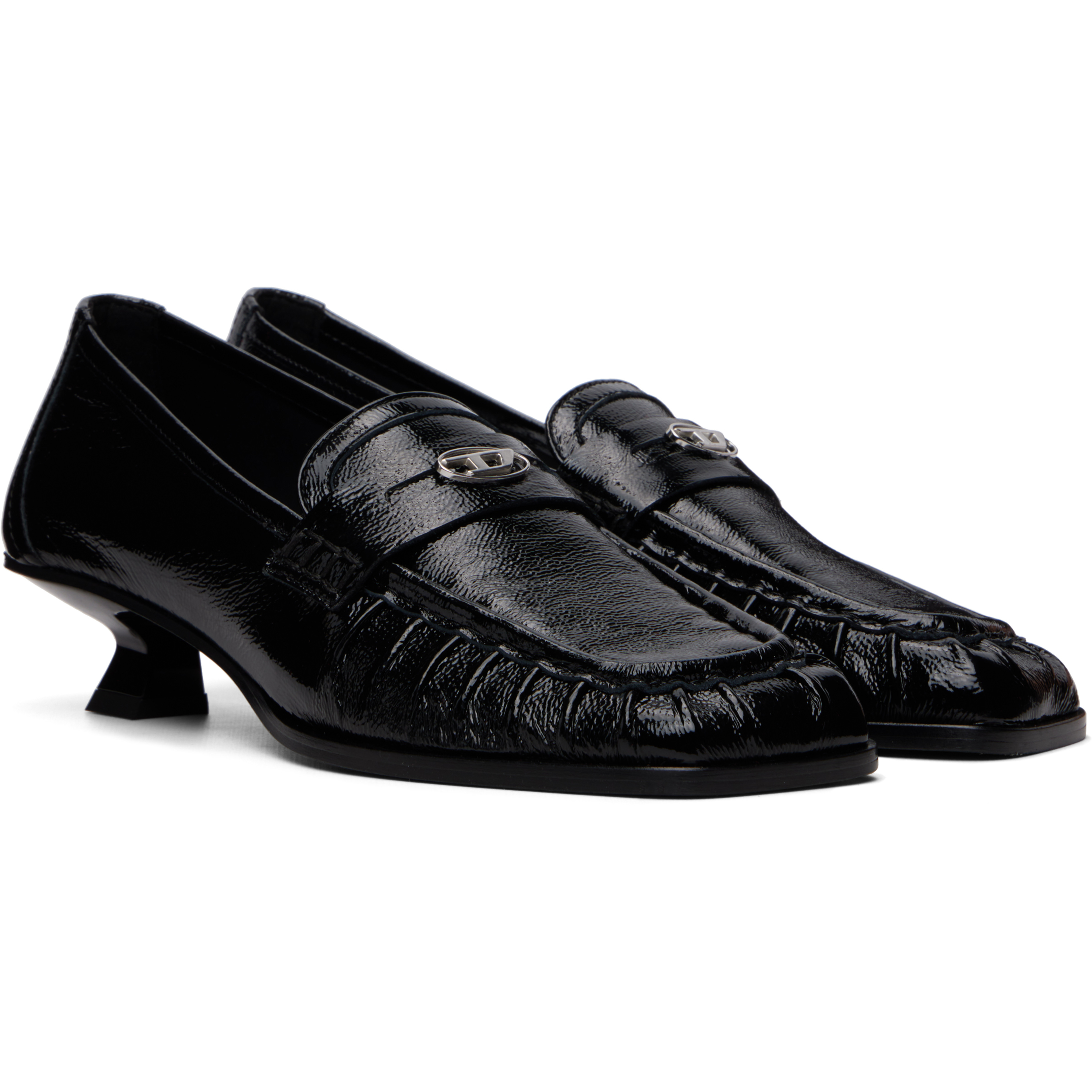 Black D-Amber-Penny Naplak Leather Loafer Heels