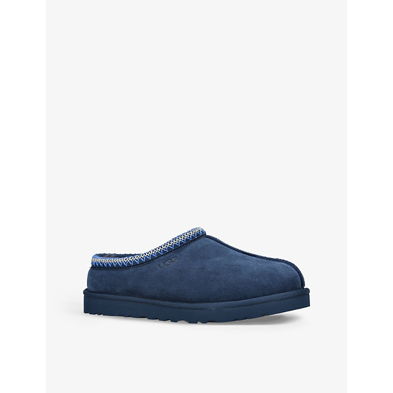 Mens Navy Tasman Contrast-stitch Suede and Shearling Slippers