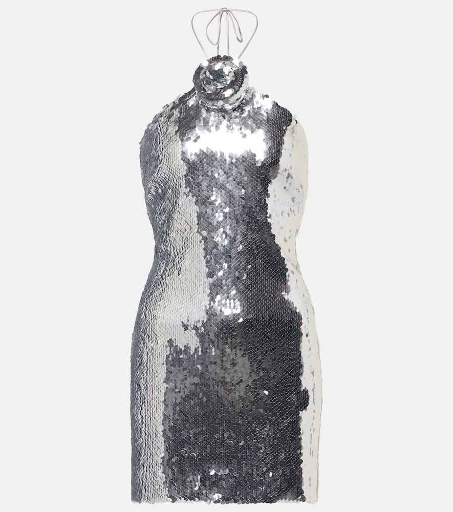 Sequined floral-appliqué minidress