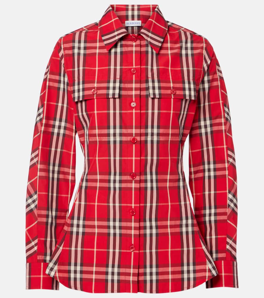 Check peplum cotton shirt