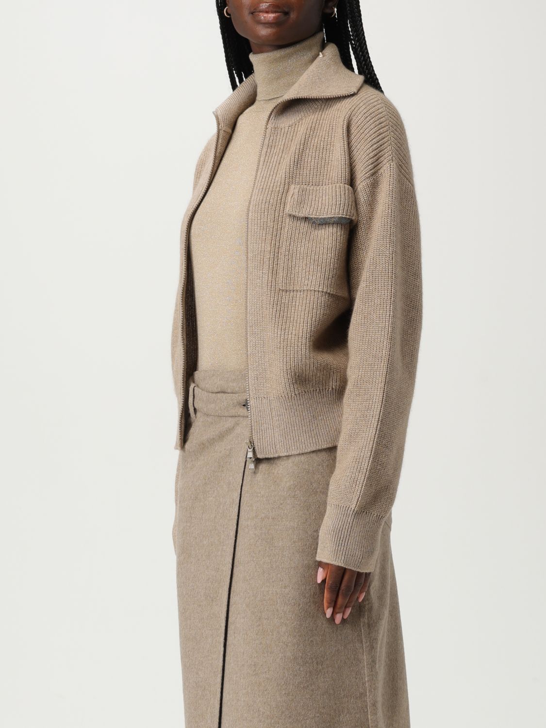 Zip-up ribbed cardigan - Neutrals
