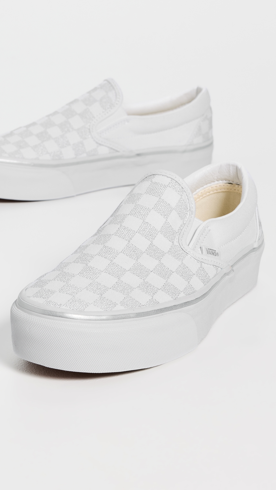 Classic Slip On Platform Sneakers Metallic Checkerboard Silver W