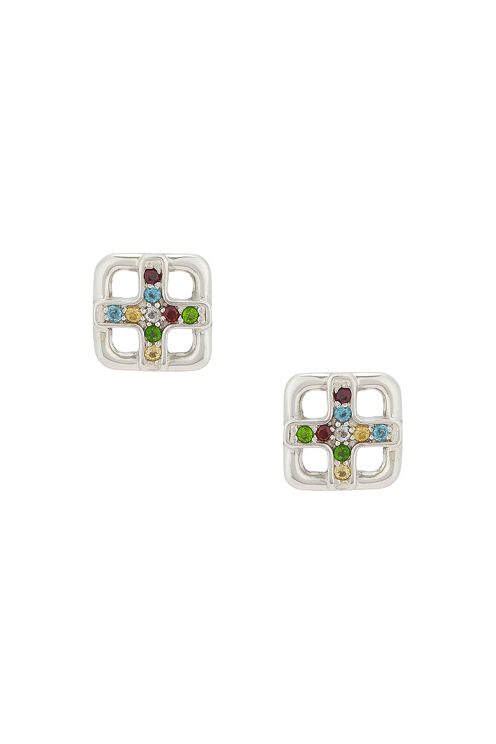 MAPLE Cross Earrings in Silver 925 & Topaz - Metallic Silver.  a
