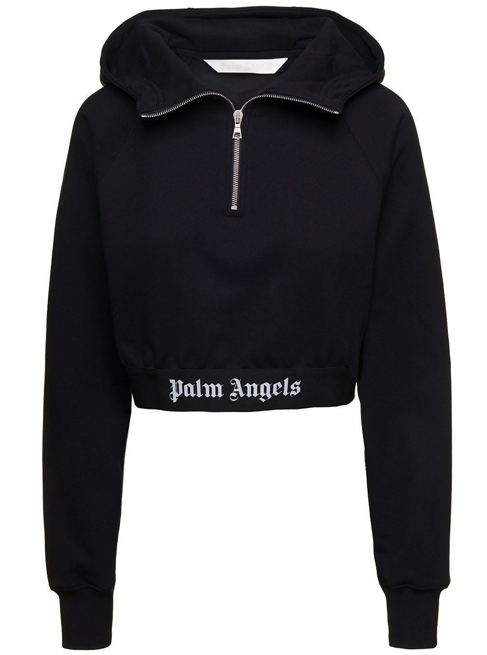 Logo-strap cotton cropped sweatshirt - Black