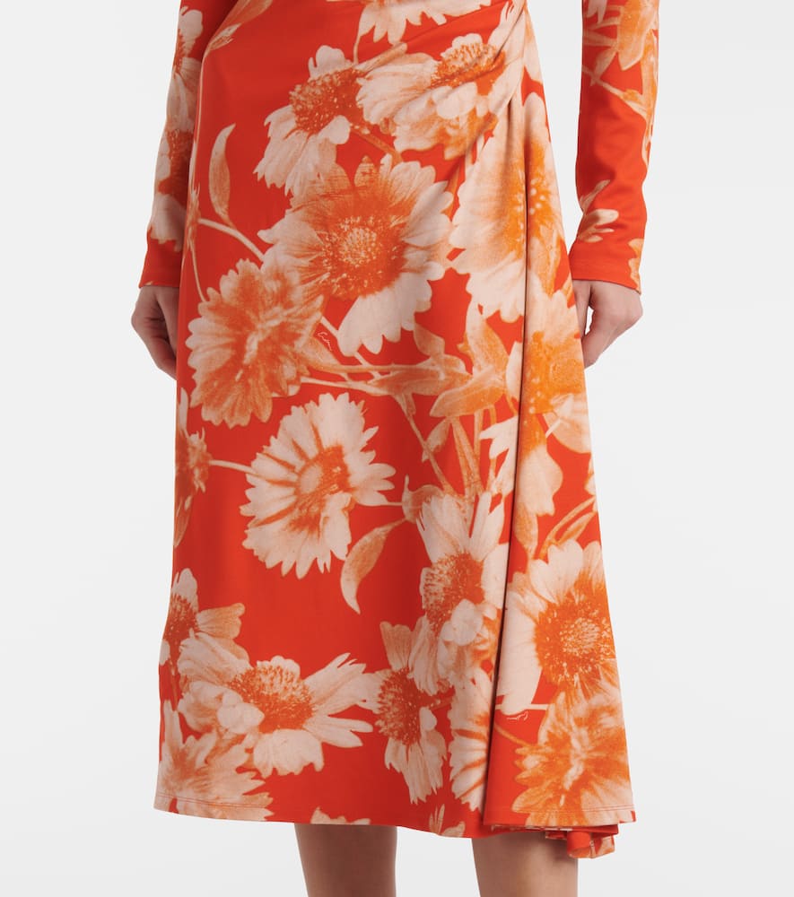 Floral draped ponte jersey midi dress