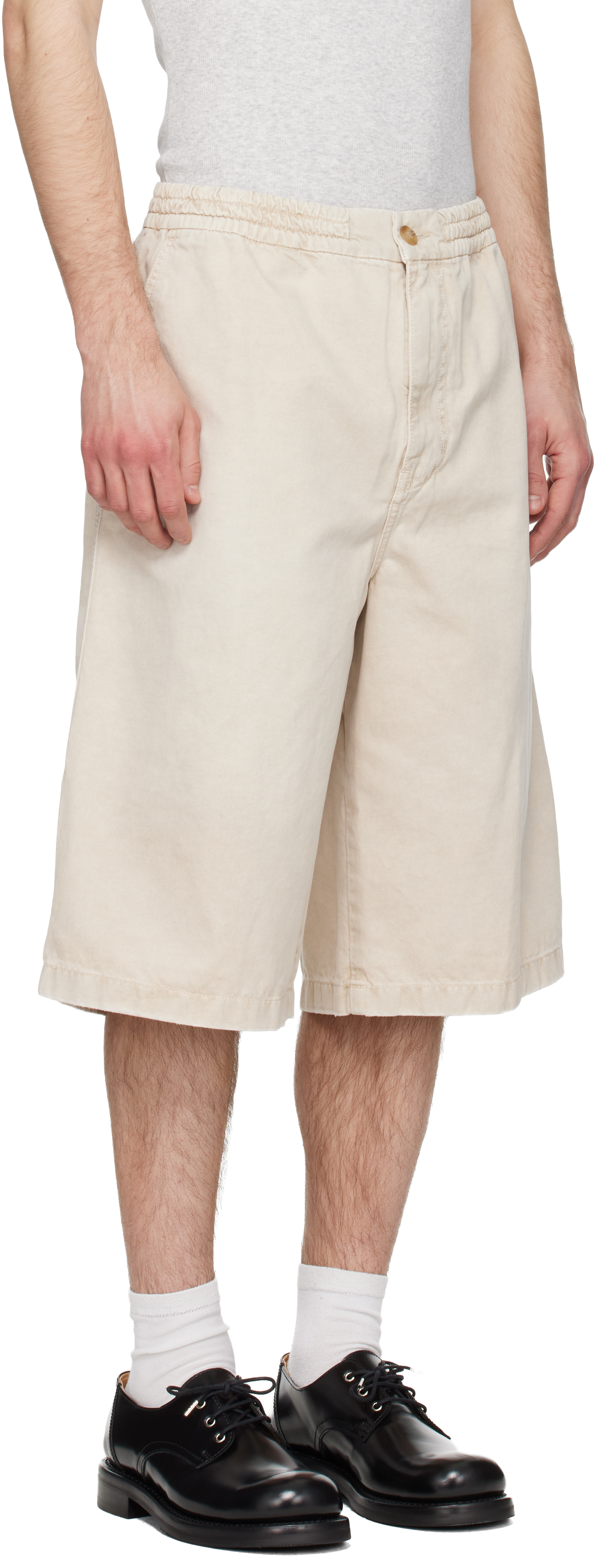 Beige Faded Denim Shorts