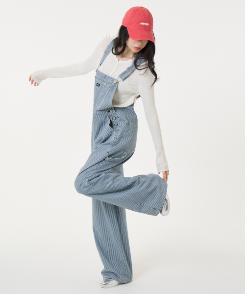 Striped oversized overalls blue