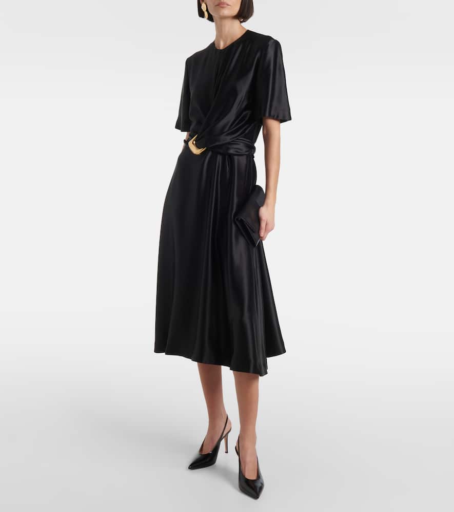 Honey belted silk satin midi dress