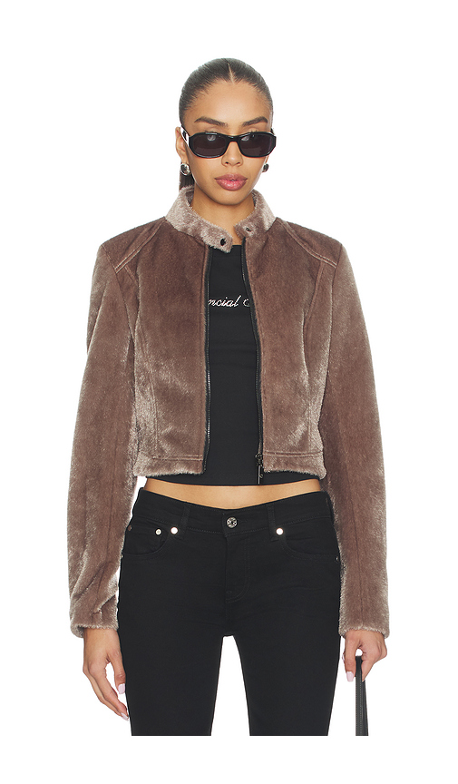 CULTNAKED Faux Fur Motorsport Jacket in Taupe. - L also in