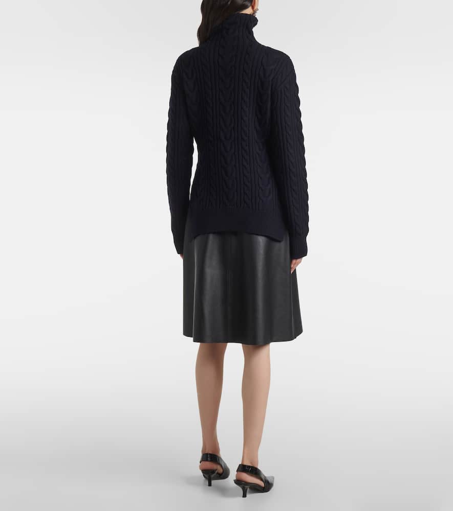 Cable-knit wool and cotton turtleneck sweater