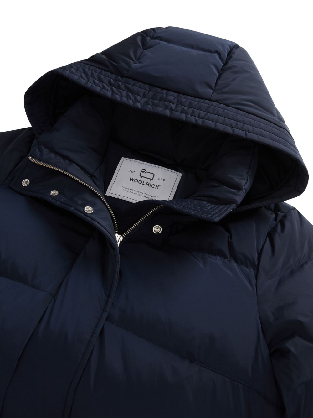 Womens Navy Blue Quilted Down Jacket With Hood