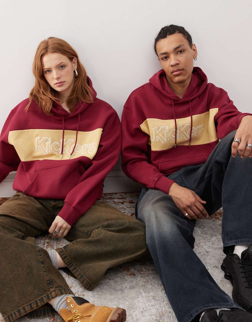 Kickers unisex oversized hoodie in deep cherry-Red