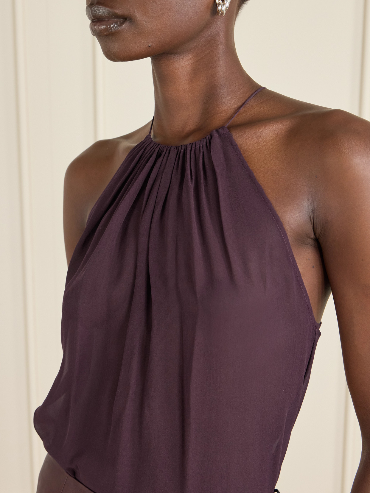 Greta Gathered Silk-chiffon Top - Purple