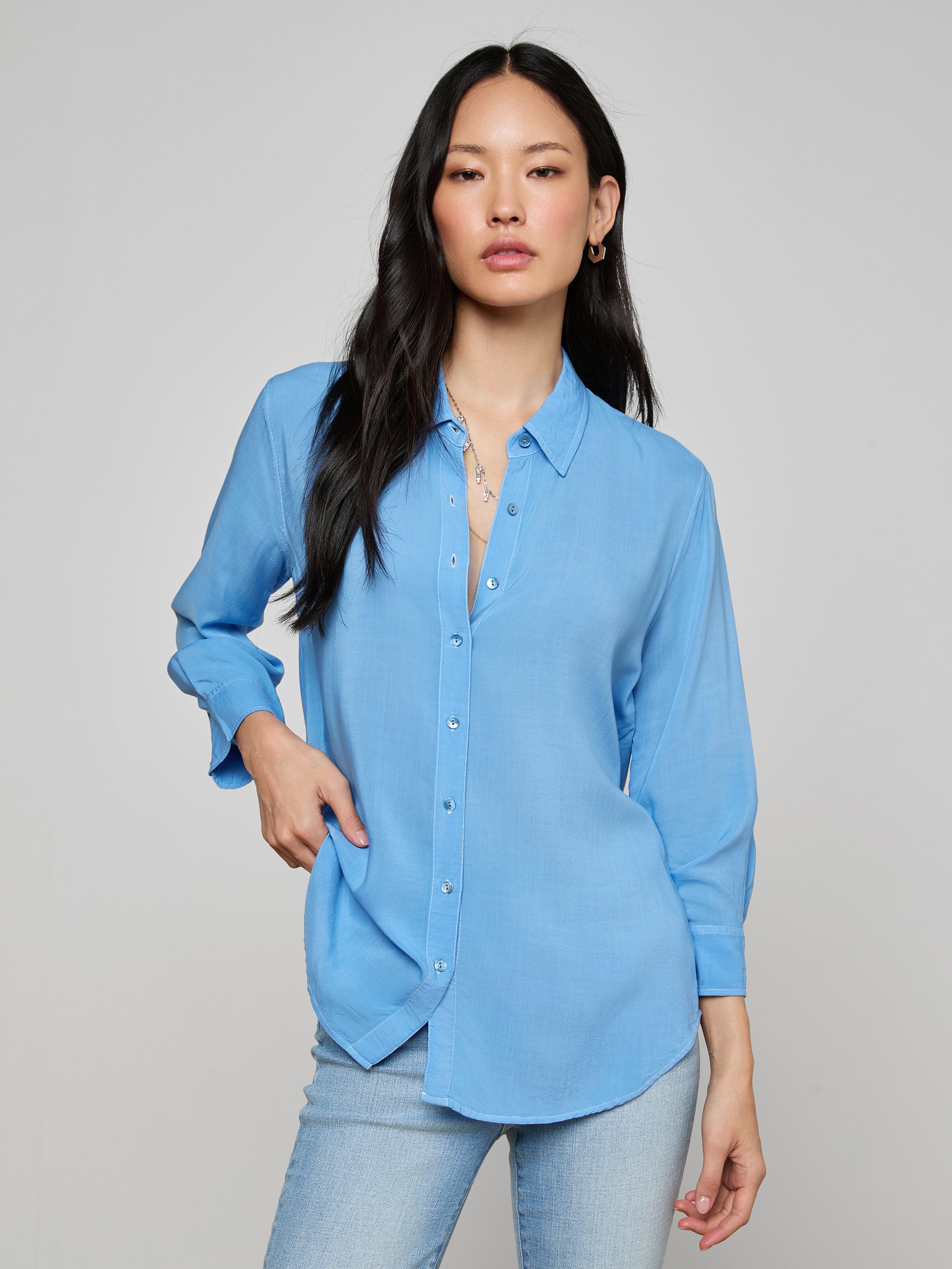 Marlene Blouse Top In Allure Blue/white Contrast