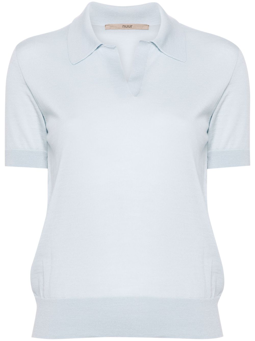 Polo-collar merino-wool T-shirt - Blue