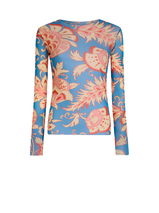 Stretch Tulle Top With Floral Motif